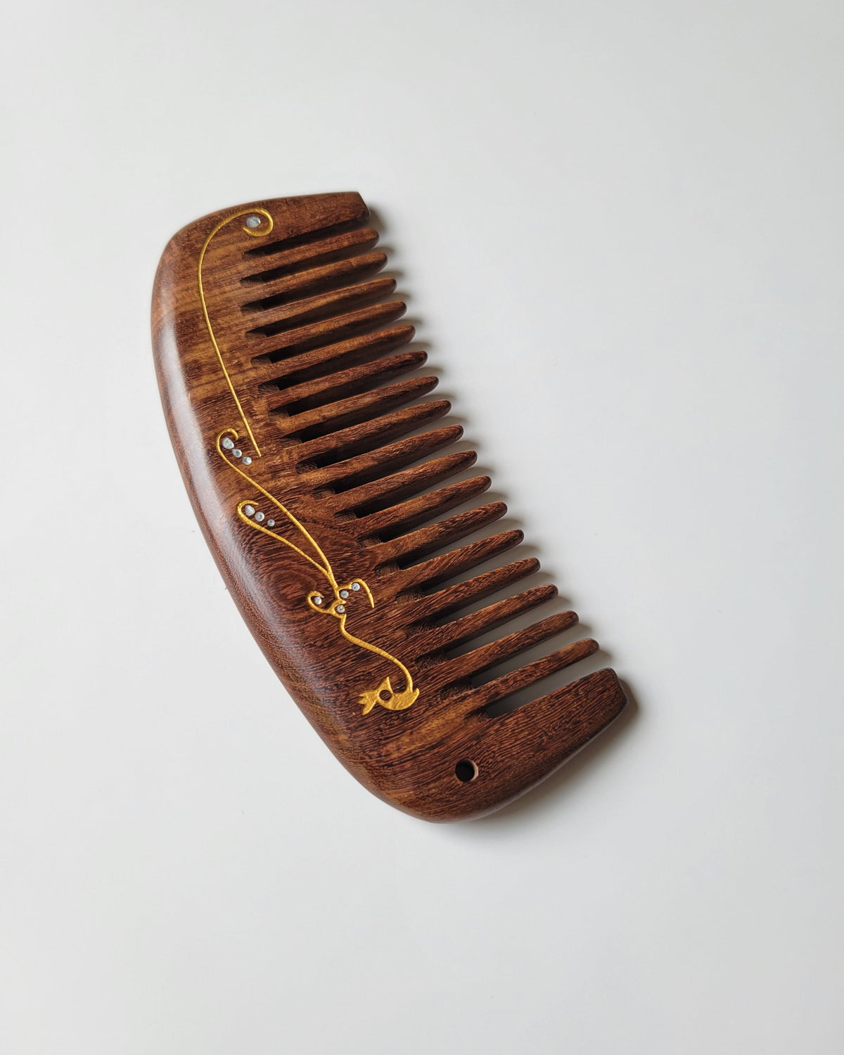 Gold peacock wood comb gift for Mother's Day, birthday, or anniversary — handcrafted by Arakicrafts