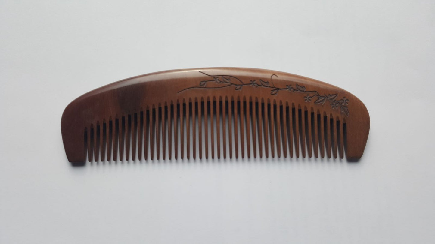 Floral Vine Peach Wood Comb - Fine Teeth