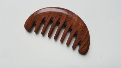 Pocket-sized African Mopane comb for women and men, half moon ergonomic shape, self-care gift and travel grooming essential