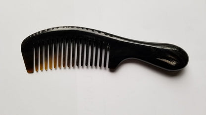 Near black horn comb with handle and wide teeth — anti-static, natural hair and beard care