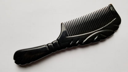 Luxury Black fine teeth buffalo horn comb with handle. Anti frizz and good for beard styling. A collector piece for hair lovers