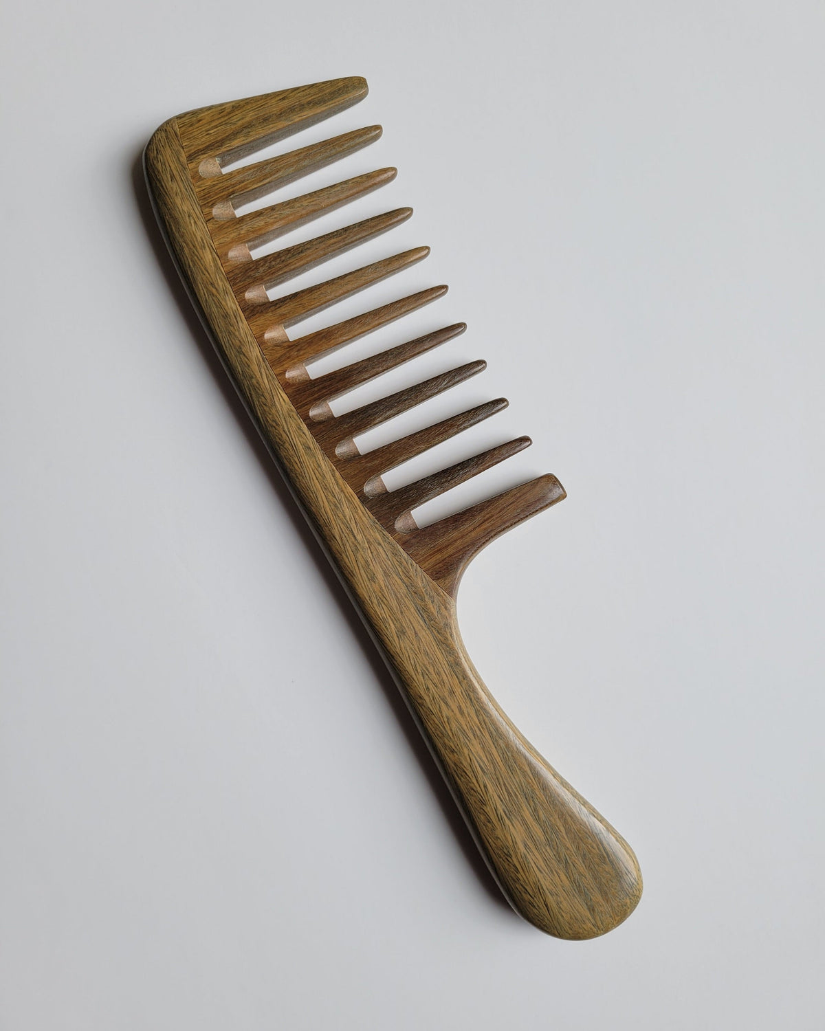 Araki Detangling Wood Comb — extra wide teeth, green sandalwood, ideal for long thick curly hair