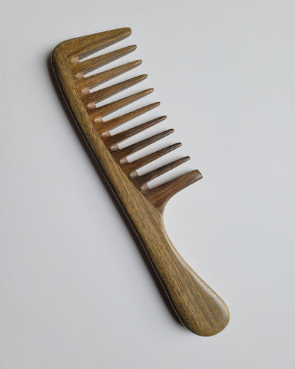 Araki Detangling Wood Comb — extra wide teeth, green sandalwood, ideal for long thick curly hair