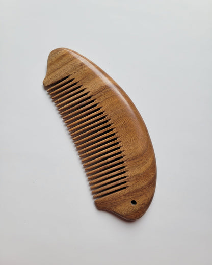 Hand carved fish sandalwood comb with drawstring gift bag, birthday, Father's Day, and anniversary gift, compostable natural wood