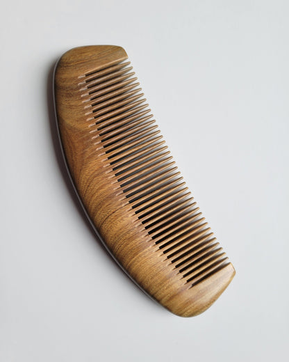 Araki Signature Sandalwood Comb lying flat — comes with drawstring gift bag, gift for her
