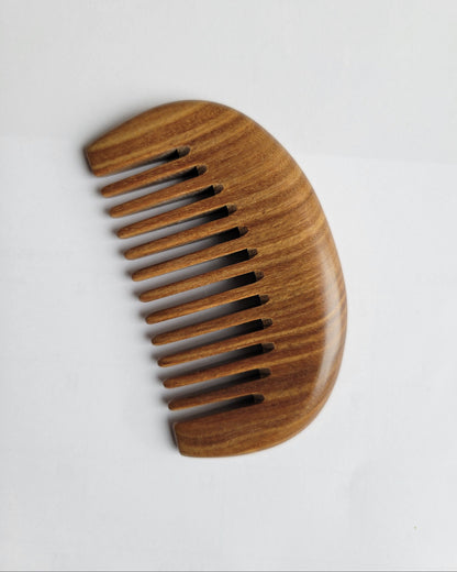 Handcrafts pocket brown wooden comb, sandalwood with wide teeth, vintage style and classic design.  A daily hair care mush have!