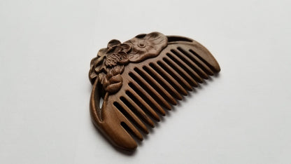 Decorative travel size wooden comb with floral design, sandalwood, best natural hair comb and self care gift 