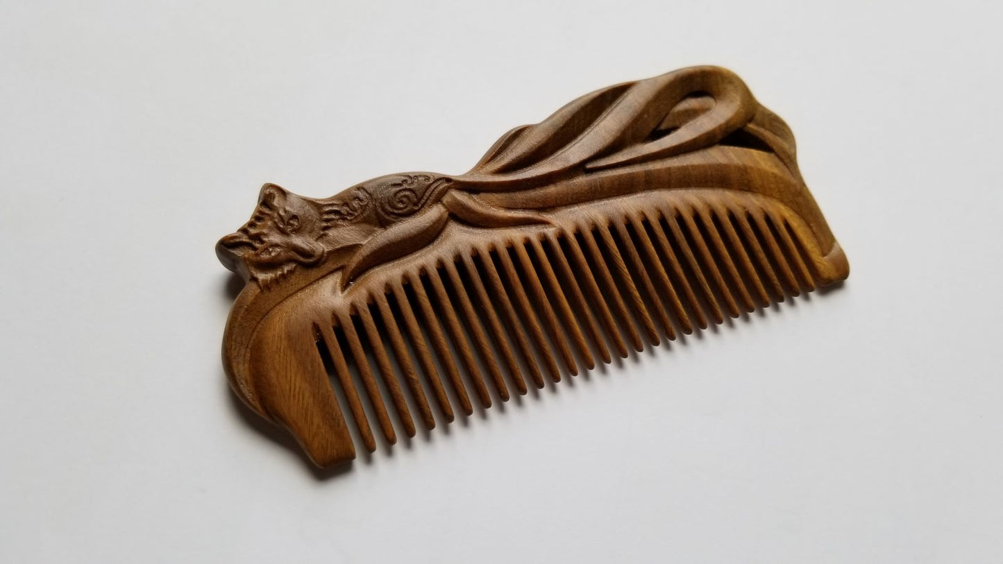 A beautiful hand carved Fox Design Vintage Style Wood Comb on both sides. special Mother's Day gift!