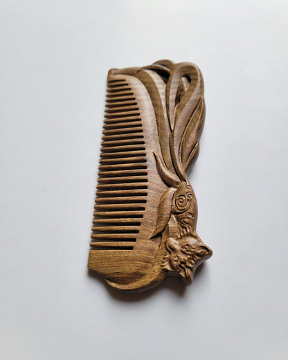 Hand carved fox wood comb — special Mother's Day gift, arrives in gift bag