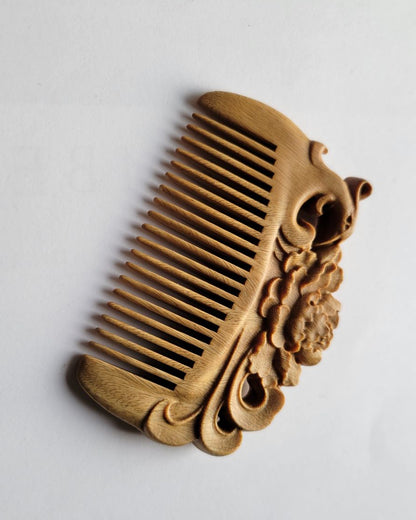 Decorative wooden comb with floral patterns, one of a kind gift for her, eco luxury gift