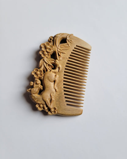 Pocket size horse carved sandalwood comb — travel size, fits in palm, ideal for on-the-go grooming