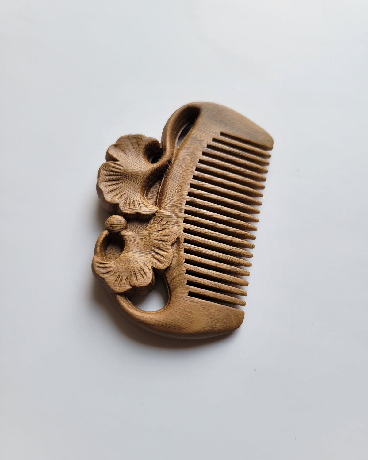 Pocket-sized Green Sandalwood ginkgo comb for gentleman — 3.2 inch travel comb, vintage floral style, Father's Day gift for him