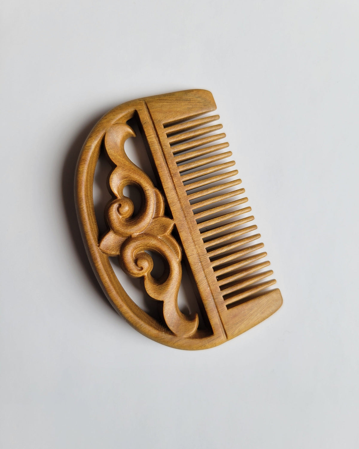Auspicious cloud carved sandalwood comb — natural wood grain, no frizz no flyaways, self-care gift for women and men