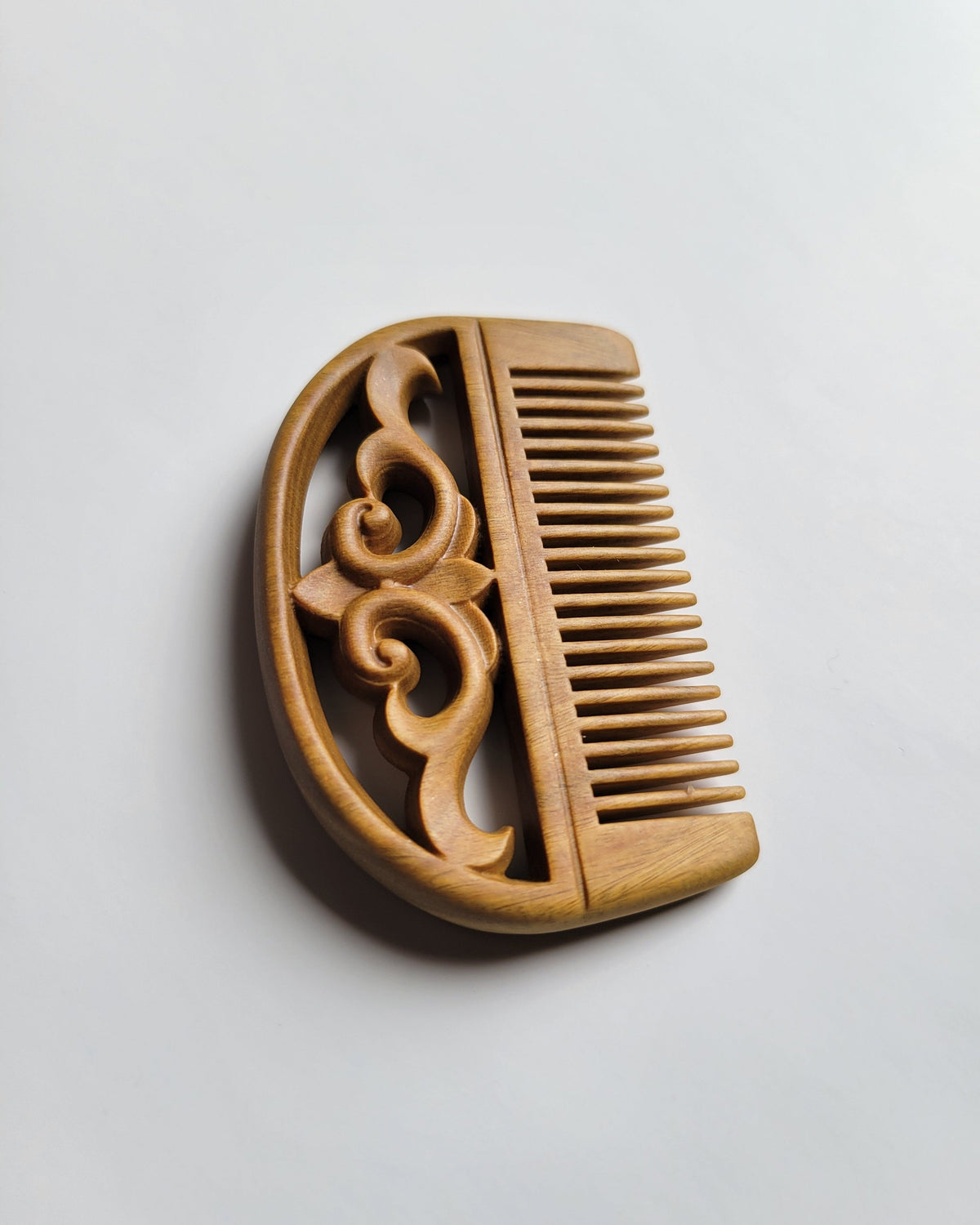 Pocket-sized Green Sandalwood comb for gentleman — hand carved cloud motif, 3.2 inch travel comb, vintage style gift for him