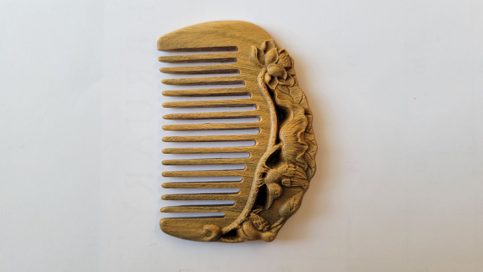 Hand-carved sandalwood pocket comb for women, lotus and egret motif, Chinese auspicious blessing, travel hair comb gift