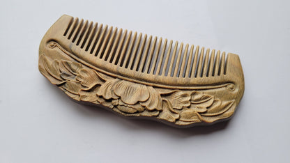 Hand carved lotus blossom sandalwood pocket comb with drawstring gift bag — a meaningful gift for her — Arakicrafts
