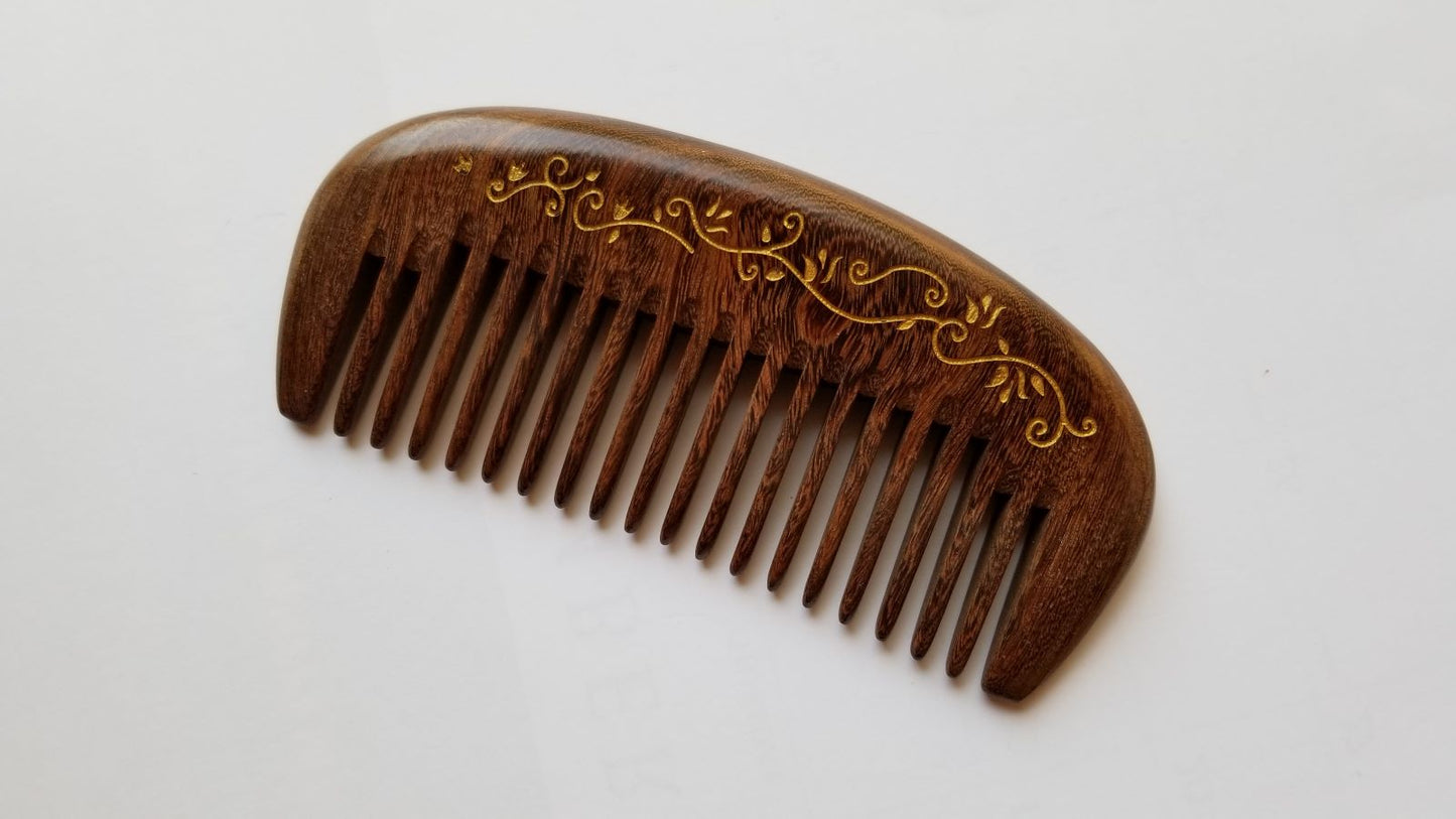 Dark Brown ivy leaf motif wood comb | anti-static and eco-friendly