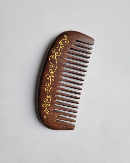 Natural Wooden comb with Ivy leaf motif - perfect gift for people who love garden greens