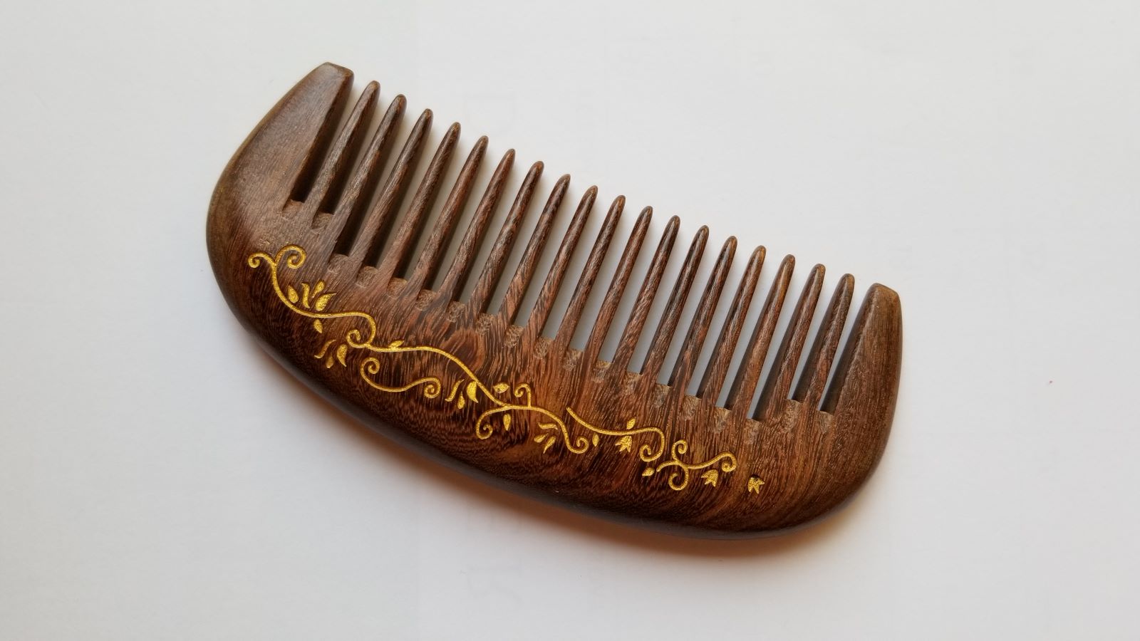Vintage style Ivy leaf motif design dark brown wooden comb, Gift for her