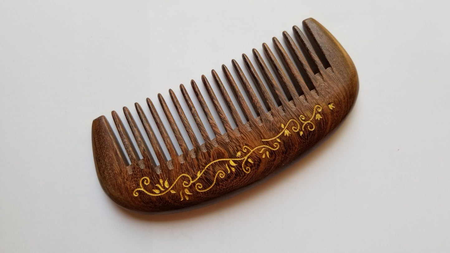 Ivy leaf motif design dark brown wooden comb - Mothers day Gift