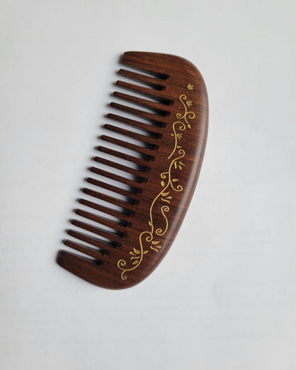 Ivy leaf motif design dark brown wooden comb - Mothers day Gift