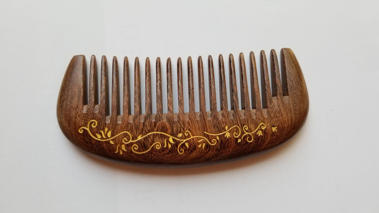 Ivy leaf motif design dark brown wooden comb for Garden Lovers