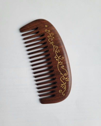 Ivy leaf motif design dark brown wooden comb for Garden Lovers