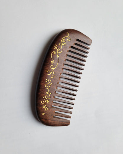 Dark Brown ivy leaf motif wood comb | Inspired by the nature