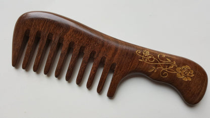 Gold rose design Sucupira wood comb — unique handcrafted gift for her, comes with gift bag