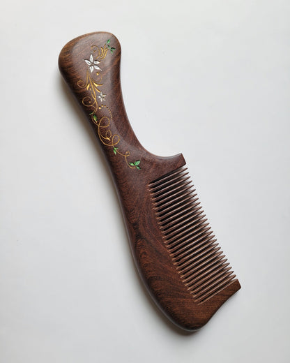Ivy vine wood comb — fine 0.06 inch tooth spacing for smooth fine detangling and scalp massage