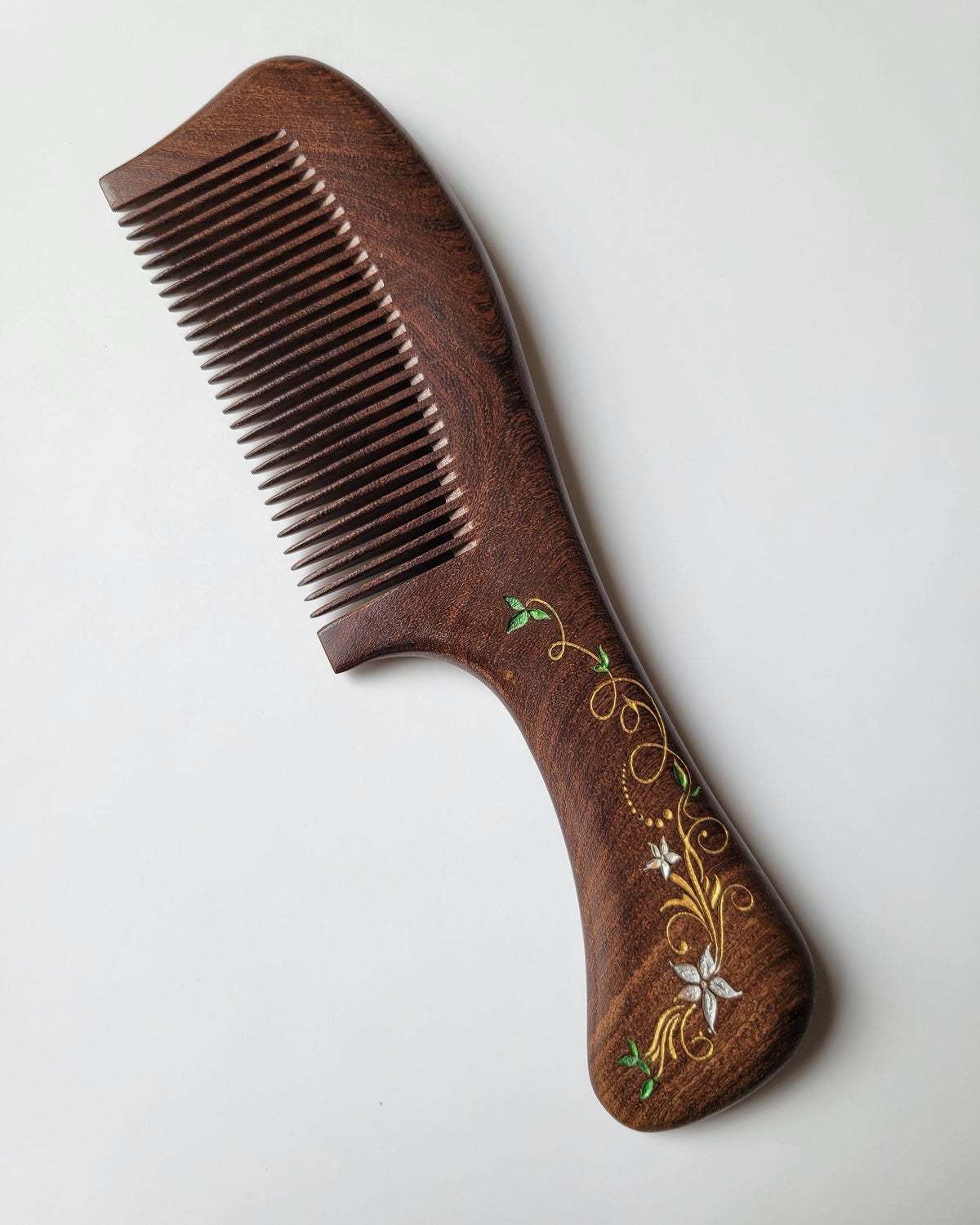 Hand-painted ivy vine Sucupira wood comb with gift bag — biodegradable birthday gift, Mother's Day, Christmas stocking stuffer