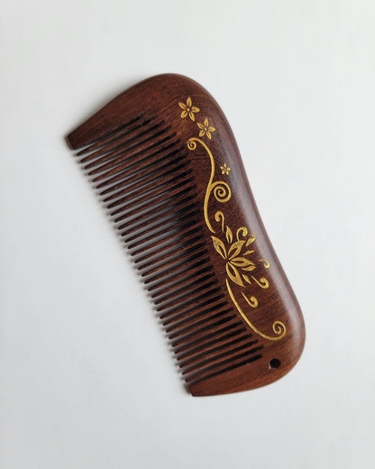  Hand-painted lotus wood comb — Zen-inspired artisan gift for mindfulness and natural hair care