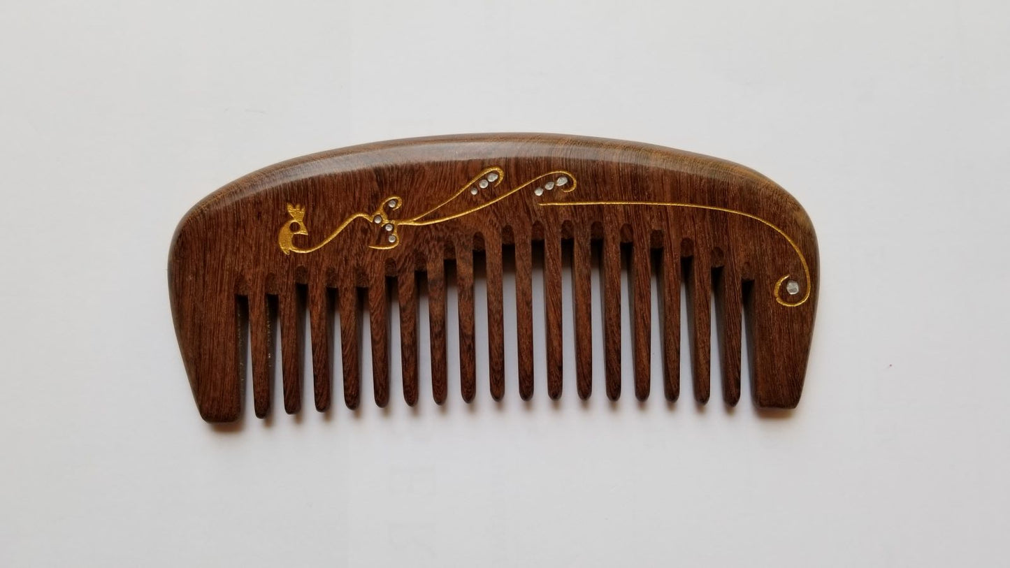 Gold peacock wood comb gift for Mother's Day, birthday, or anniversary — handcrafted by Arakicrafts