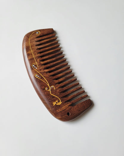 Gold peacock wood comb gift for Mother's Day, birthday, or anniversary — handcrafted by Arakicrafts