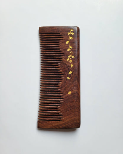 Hand-painted ivy vine Sucupira wood comb with gift bag — birthday gift, Mother's Day, Valentine's Day, anniversary gift