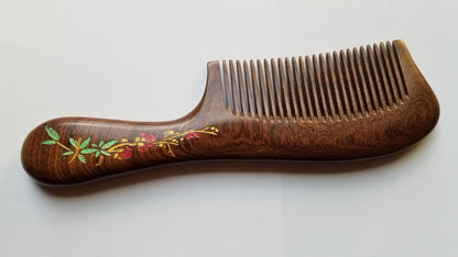 Red plum blossom wood comb with drawstring gift bag — a thoughtful birthday or anniversary gift for her — Arakicrafts