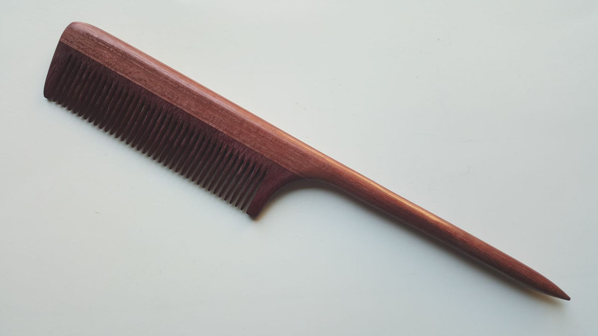 Essential wooded rat tail comb, purple heart wood, fine teeth, great gift for him and unique birthday gift