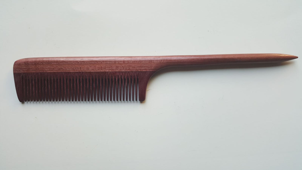 Vintage style Purple Heart Wood Rat tail comb with fine teeth, anti Static, Sustainable beauty,  healthy hair care, plastic free comb