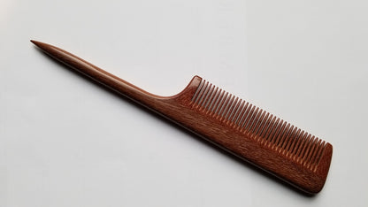 Handcrafted rat tail wood comb with beautiful wood grain pattern, pau rosa wood, fine teeth.  Handmade beard comb, men's beard accessory 