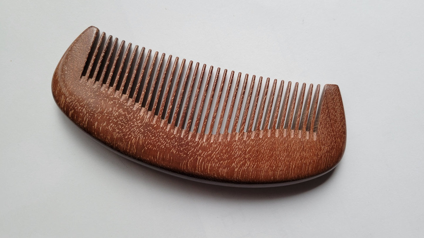 Natural hardwood pocket comb for beard grooming and everyday carry — reddish brown Pau Rosa wood — Arakicrafts