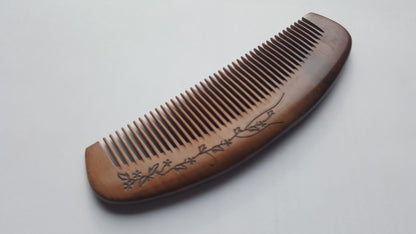 Floral Vine Peach Wood Comb - Fine Teeth