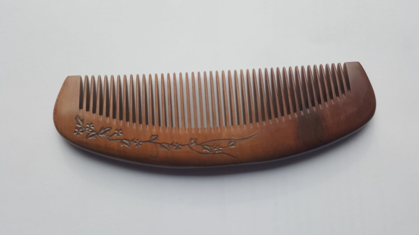 Floral Vine Peach Wood Comb - Fine Teeth