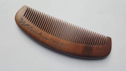 Floral Vine Peach Wood Comb - Fine Teeth