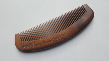 Floral Vine Peach Wood Comb - Fine Teeth
