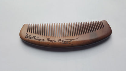 Floral Vine Peach Wood Comb - Fine Teeth
