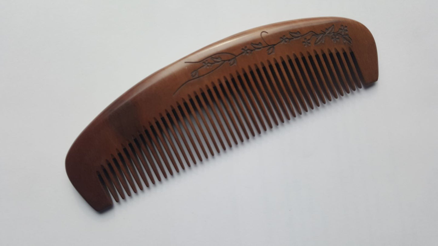 Floral Vine Peach Wood Comb - Fine Teeth