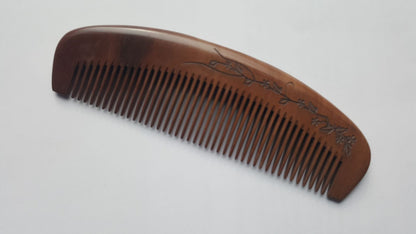 Floral Vine Peach Wood Comb - Fine Teeth
