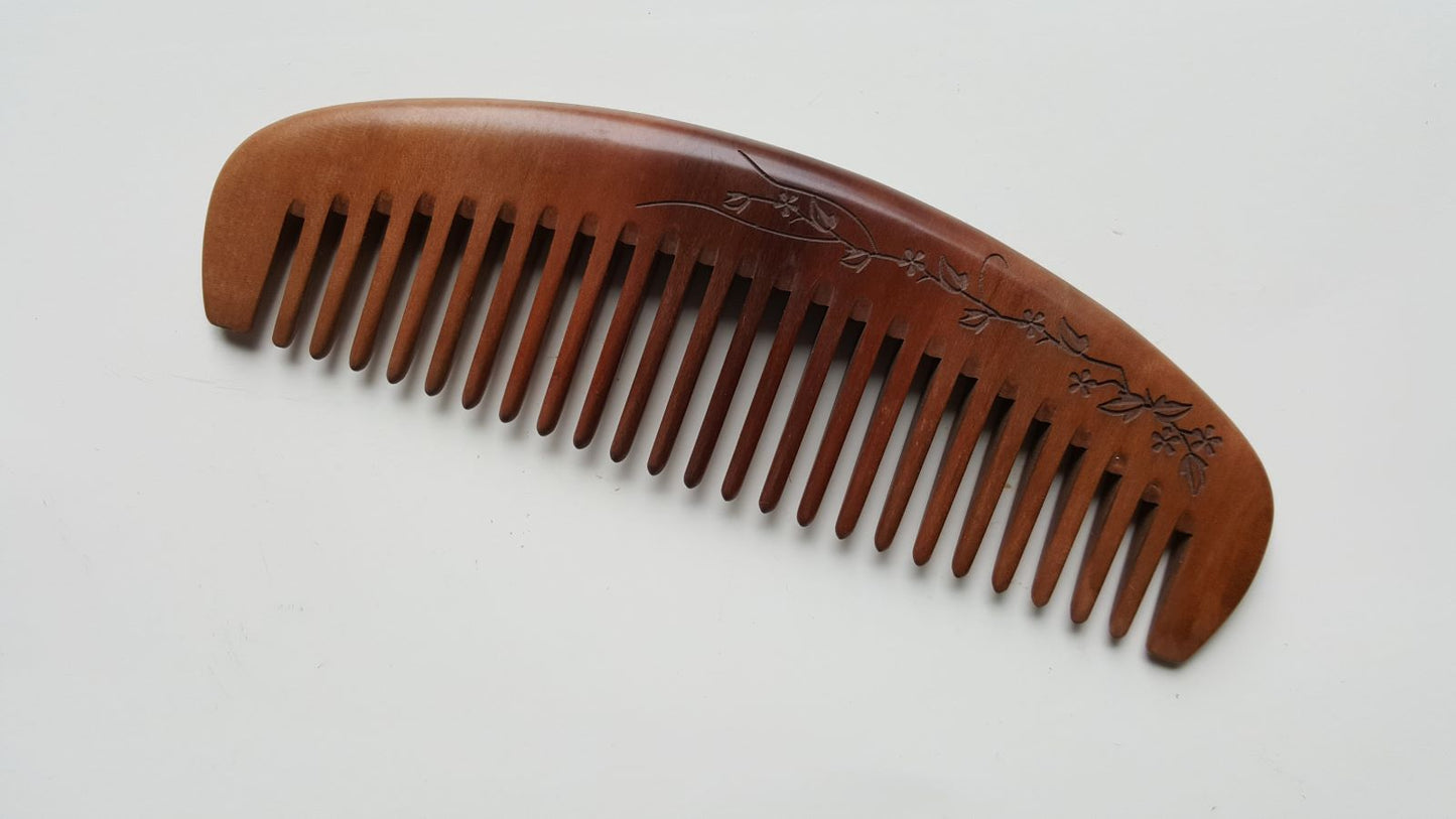 Floral Vine Peach Wood Comb - Wide Teeth