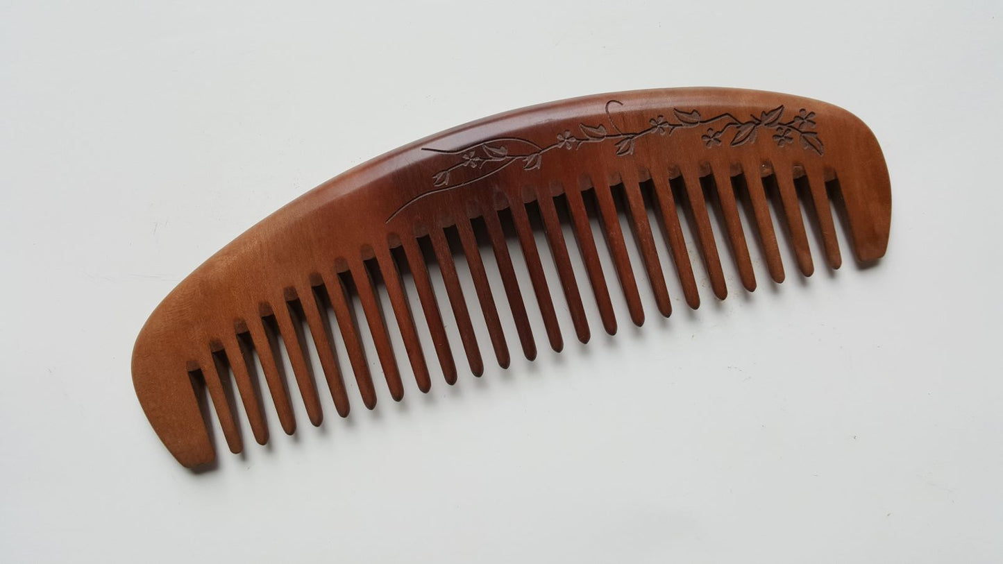 Floral Vine Peach Wood Comb - Wide Teeth