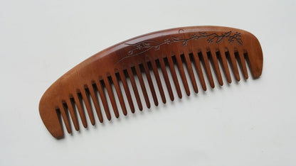 Floral Vine Peach Wood Comb - Wide Teeth